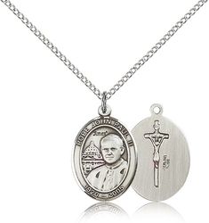 Sterling Silver Pope John Paul II Patron Saint Medal Pendant - Medium" itemprop="image