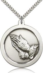 Sterling Silver Praying Hand Medal Pendant" itemprop="image