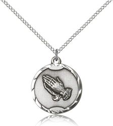 Sterling Silver Praying Hands Medal Pendant" itemprop="image