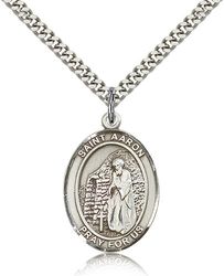 Sterling Silver St. Aaron Patron Saint Medal Pendant - Large" itemprop="image