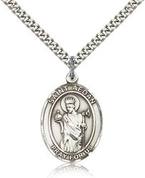 Sterling Silver St. Aedan of Ferns Patron Saint Medal Pendant - Large" itemprop="image