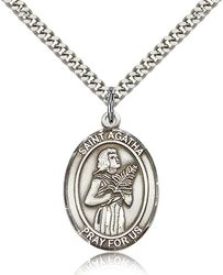 Sterling Silver St. Agatha Patron Saint Medal Pendant - Large" itemprop="image