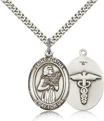 Sterling Silver St. Agatha Patron Saint Medal Pendant - Large" itemprop="image