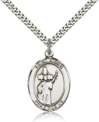 Sterling Silver St. Aidan Of Lindesfarne Patron Saint Medal Pendant - Large" itemprop="image