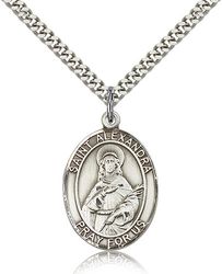 Sterling Silver St. Alexandra Patron Saint Medal Pendant - Large" itemprop="image