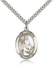 Sterling Silver St. Amelia Patron Saint Medal Pendant - Large" itemprop="image