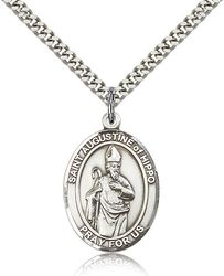 Sterling Silver St. Augustine of Hippo Patron Saint Medal Pendant - Large" itemprop="image