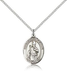 Sterling Silver St. Augustine of Hippo Patron Saint Medal Pendant - Medium" itemprop="image