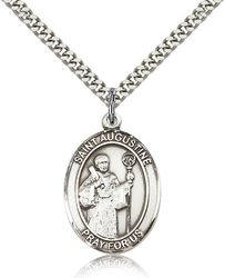 Sterling Silver St. Augustine Patron Saint Medal Pendant - Large" itemprop="image