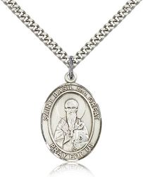 Sterling Silver St. Basil the Great Patron Saint Medal Pendant - Large" itemprop="image