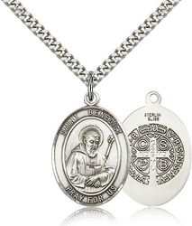 Sterling Silver St. Benedict Patron Saint Medal Pendant - Large" itemprop="image