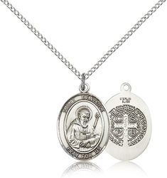 Sterling Silver St. Benedict Patron Saint Medal Pendant - Medium" itemprop="image