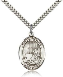 Sterling Silver St. Benjamin Patron Saint Medal Pendant - Large" itemprop="image