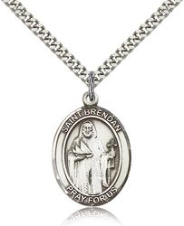 Sterling Silver St. Brendan the Navigator Patron Saint Medal Pendant - Large" itemprop="image