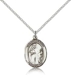 Sterling Silver St. Brendan the Navigator Patron Saint Medal Pendant - Medium" itemprop="image