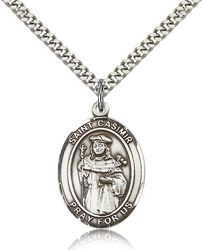 Sterling Silver St. Casimir of Poland Patron Saint Medal Pendant - Large" itemprop="image