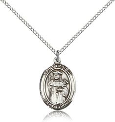 Sterling Silver St. Casimir of Poland Patron Saint Medal Pendant - Medium" itemprop="image