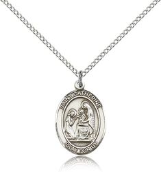 Sterling Silver St. Catherine of Siena Patron Saint Medal Pendant - Medium" itemprop="image