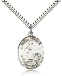 Sterling Silver St. Charles Borromeo Patron Saint Medal Pendant - Large" itemprop="image