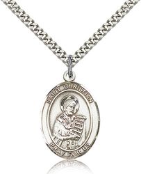 Sterling Silver St. Christian Demosthenes Patron Saint Medal Pendant - Large" itemprop="image