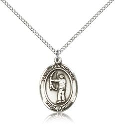 Sterling Silver St. Christopher/Archery Patron Saint Medal Pendant - Medium" itemprop="image