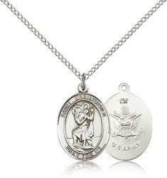 Sterling Silver St. Christopher / Army Patron Saint Medal Pendant - Medium" itemprop="image