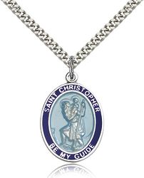 Sterling Silver St. Christopher Blue Border Pendan - Large" itemprop="image