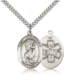 Sterling Silver St. Christopher / EMT Patron Saint Medal Pendant - Large" itemprop="image