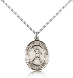 Sterling Silver St. Christopher/Football Patron Saint Medal Pendant - Medium" itemprop="image