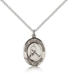 Sterling Silver St. Christopher/Ice Hockey Patron Saint Medal Pendant - Medium" itemprop="image