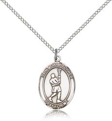 Sterling Silver St. Christopher/Lacrosse Patron Saint Medal Pendant - Medium" itemprop="image