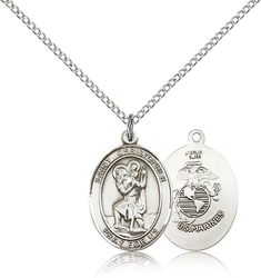 Sterling Silver St. Christopher / Marines Patron Saint Medal Pendant - Medium" itemprop="image