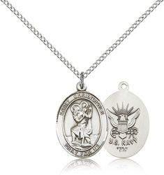 Sterling Silver St. Christopher / Navy Patron Saint Medal Pendant - Medium" itemprop="image