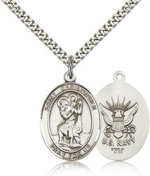 Sterling Silver St. Christopher Patron Saint Medal Pendant - Large" itemprop="image