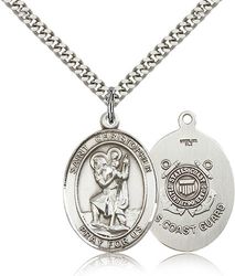 Sterling Silver St. Christopher Patron Saint Medal Pendant - Large" itemprop="image