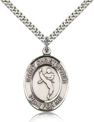 Sterling Silver St. Christopher Patron Saint Medal Pendant - Large" itemprop="image