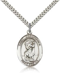 Sterling Silver St. Christopher Patron Saint Medal Pendant - Large" itemprop="image