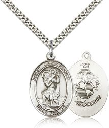 Sterling Silver St. Christopher Patron Saint Medal Pendant - Large" itemprop="image