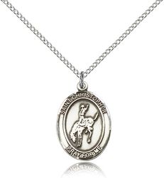 Sterling Silver St. Christopher / Rodeo Patron Saint Medal Pendant - Medium" itemprop="image