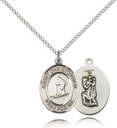 Sterling Silver St. Christopher / Skiing Patron Saint Medal Pendant - Medium" itemprop="image