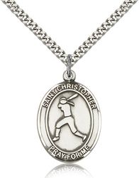 Sterling Silver St. Christopher/Softball Patron Saint Medal Pendant - Large" itemprop="image