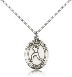 Sterling Silver St. Christopher/Softball Patron Saint Medal Pendant - Medium" itemprop="image