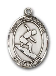 Sterling Silver St. Christopher/Surfing Patron Saint Medal Pendant - Medium" itemprop="image