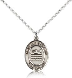 Sterling Silver St. Christopher/Swimming Patron Saint Medal Pendant - Medium" itemprop="image