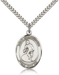 Sterling Silver St. Christopher/Wrestling Patron Saint Medal Pendant - Large" itemprop="image