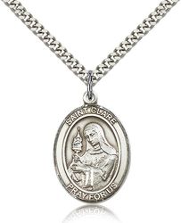 Sterling Silver St. Clare of Assisi Patron Saint Medal Pendant - Large" itemprop="image