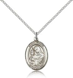 Sterling Silver St. Clare of Assisi Patron Saint Medal Pendant - Medium" itemprop="image