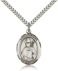 Sterling Silver St. Dennis Patron Saint Medal Pendant - Large" itemprop="image