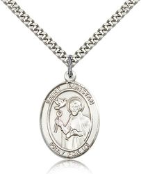 Sterling Silver St. Dunstan Patron Saint Medal Pendant - Large" itemprop="image