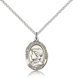 Sterling Silver St. Elizabeth Ann Seton Patron Saint Medal Pendant - Medium" itemprop="image